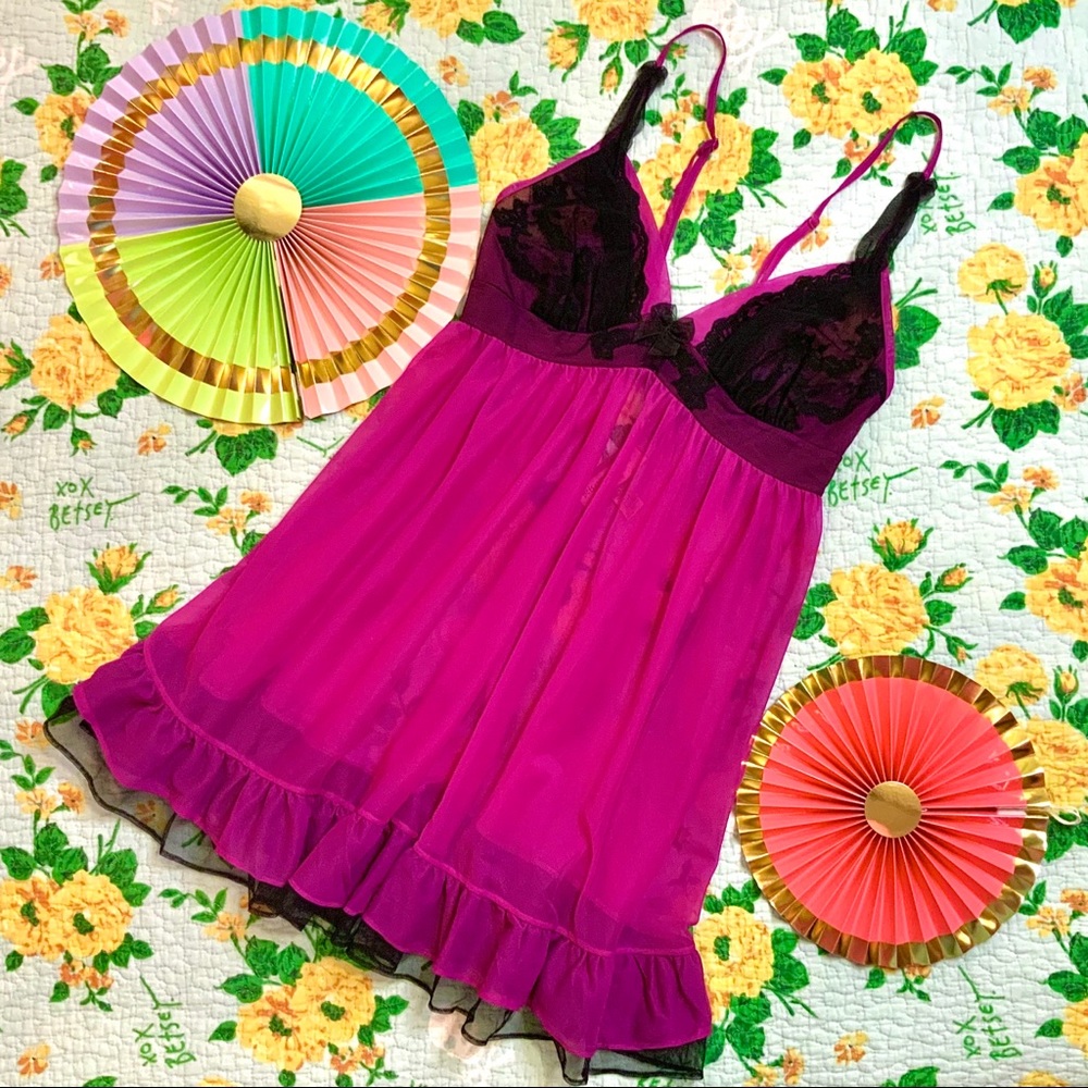 Betsey Johnson Intimate Purple Ruffle Bow Babydoll